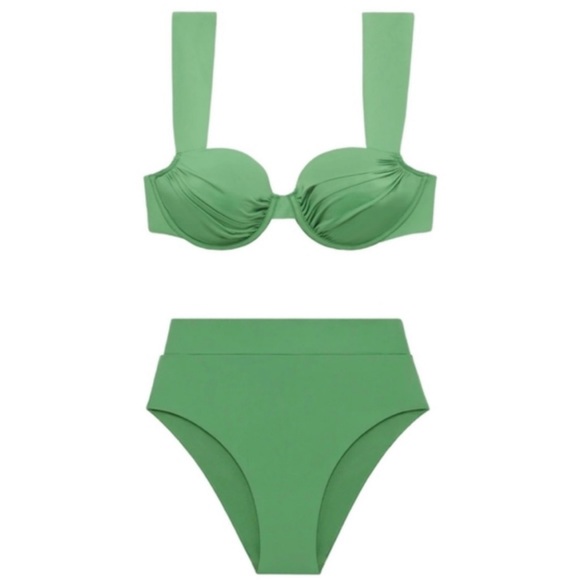 WEWOREWHAT Green 2pc Bikini set Claudia/High Rise | Revolve Ruched Palm Green - Picture 9 of 13